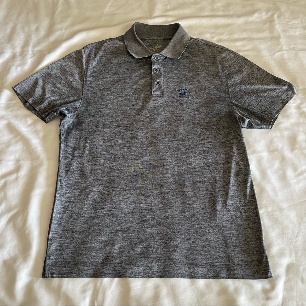 Beverly Hills Polo Club Grey Marle Button Collared Polo Tee